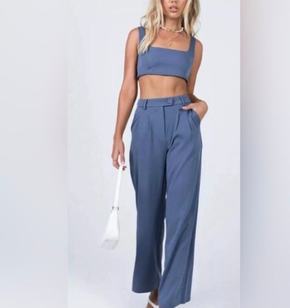 Princess Polly Wide Leg Huxley Pants in Dusty Blue Size 4